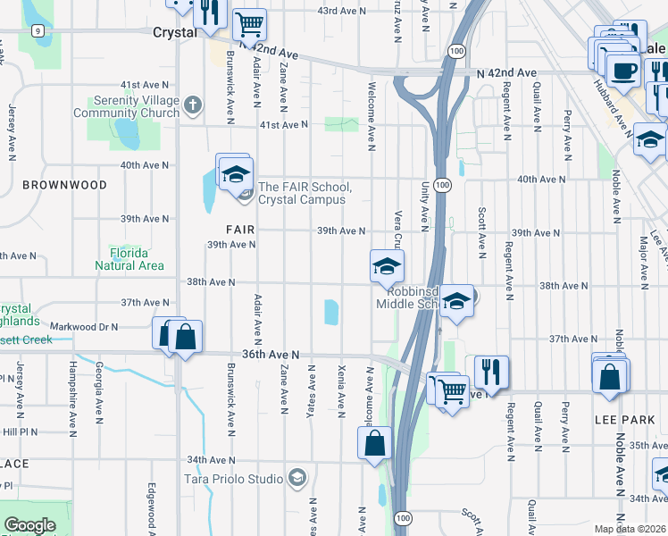 map of restaurants, bars, coffee shops, grocery stores, and more near 3733 Xenia Avenue North in Minneapolis