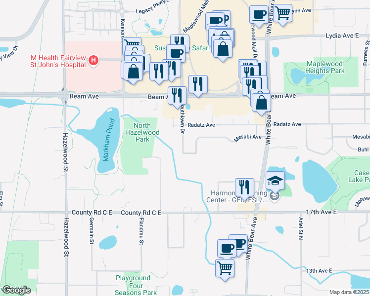 map of restaurants, bars, coffee shops, grocery stores, and more near in North Saint Paul