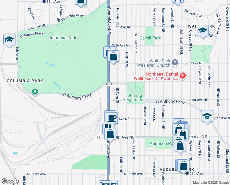map of restaurants, bars, coffee shops, grocery stores, and more near 1000 Saint Anthony Parkway in Minneapolis
