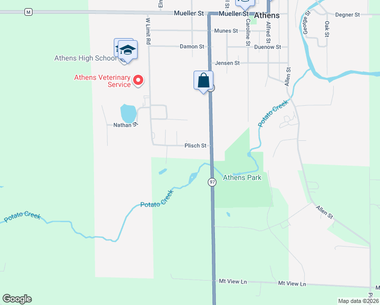 map of restaurants, bars, coffee shops, grocery stores, and more near 600 Plisch Street in Athens