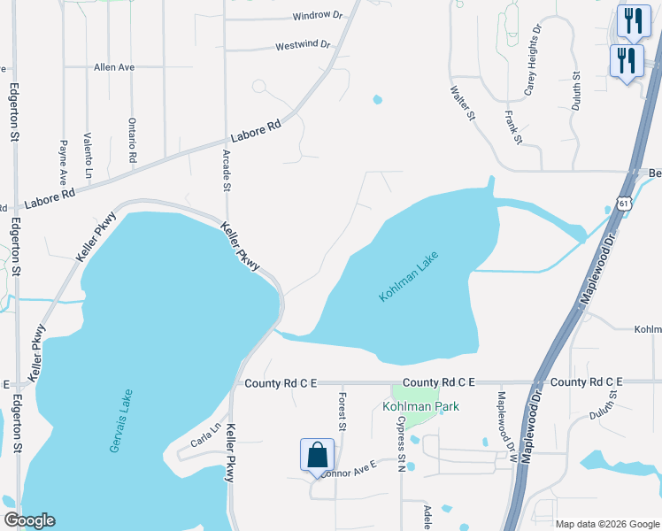 map of restaurants, bars, coffee shops, grocery stores, and more near 948 North Kohlman Lane in Maplewood