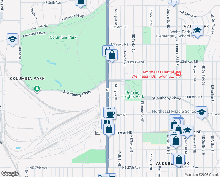map of restaurants, bars, coffee shops, grocery stores, and more near in Minneapolis