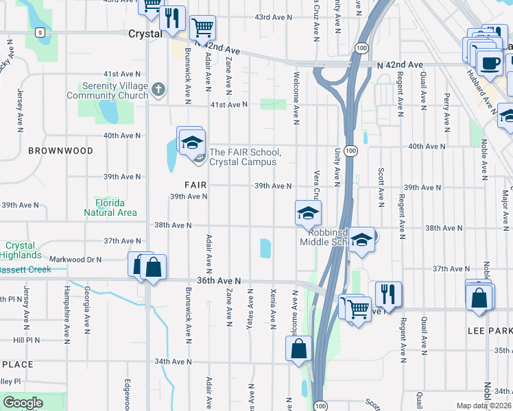 map of restaurants, bars, coffee shops, grocery stores, and more near 3845 Yates Avenue North in Minneapolis