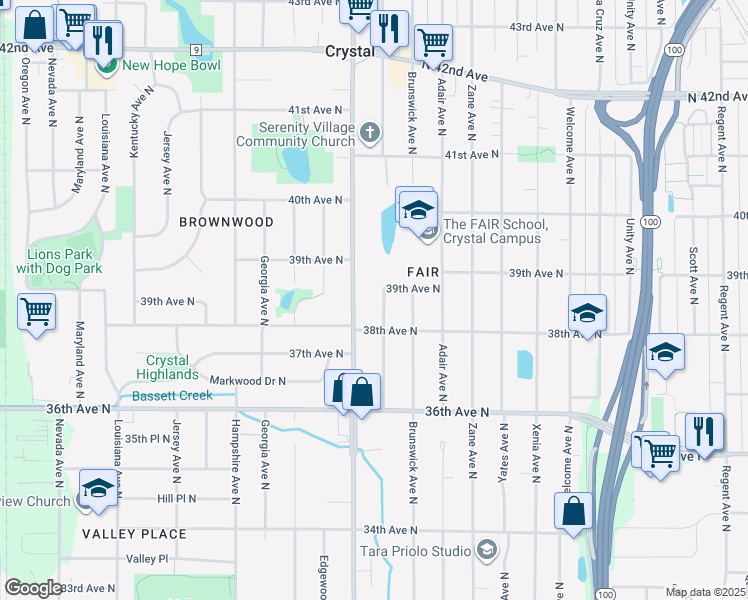 map of restaurants, bars, coffee shops, grocery stores, and more near 3832 Colorado Avenue North in Minneapolis