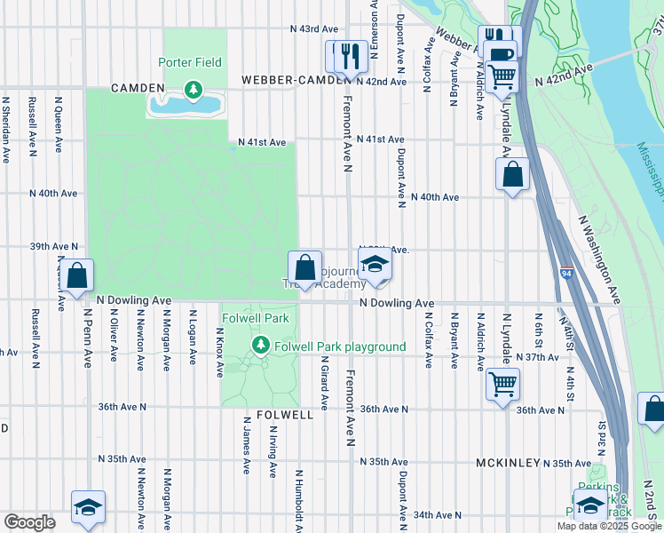 map of restaurants, bars, coffee shops, grocery stores, and more near 3855 North Girard Avenue in Minneapolis
