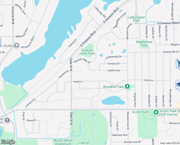 map of restaurants, bars, coffee shops, grocery stores, and more near 2819 Hillscourte South in Roseville