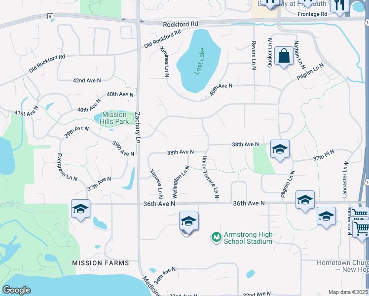 map of restaurants, bars, coffee shops, grocery stores, and more near 10720 38th Avenue North in Minneapolis