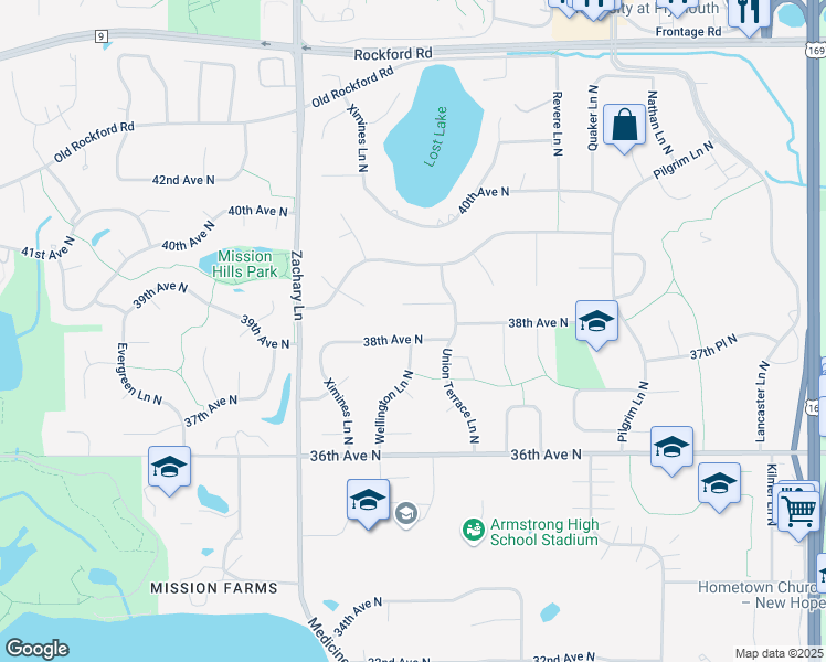 map of restaurants, bars, coffee shops, grocery stores, and more near 10720 38th Avenue North in Minneapolis