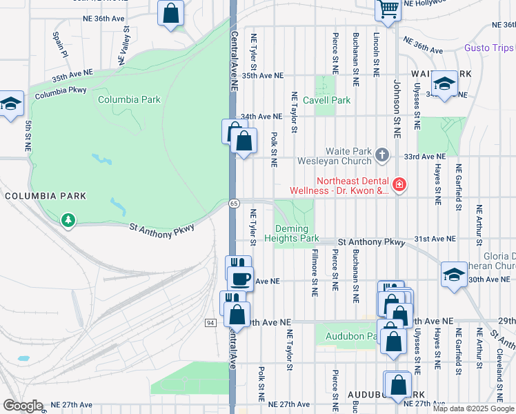 map of restaurants, bars, coffee shops, grocery stores, and more near 1000 Saint Anthony Parkway in Minneapolis