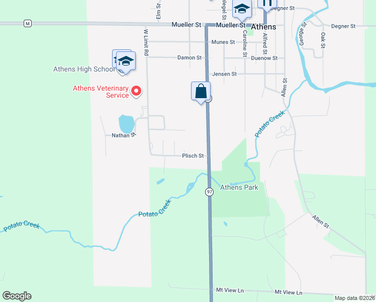 map of restaurants, bars, coffee shops, grocery stores, and more near 600 Plisch Street in Athens