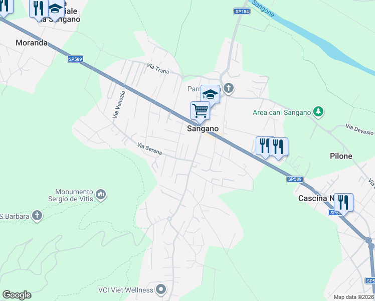 map of restaurants, bars, coffee shops, grocery stores, and more near 5 Via John Fitzgerald Kennedy in Sangano