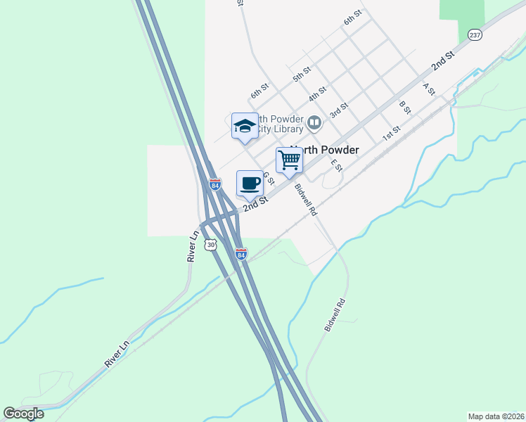 map of restaurants, bars, coffee shops, grocery stores, and more near in North Powder