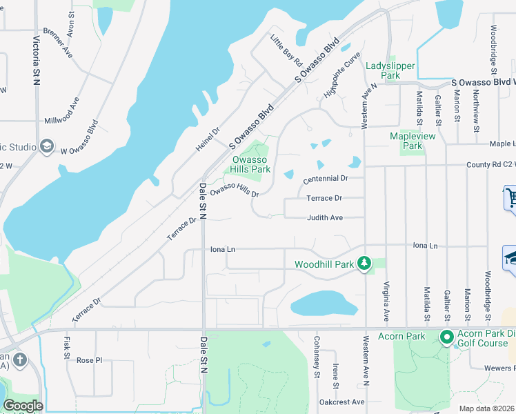map of restaurants, bars, coffee shops, grocery stores, and more near 2819 Hillscourte South in Roseville