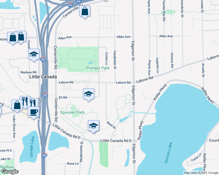 map of restaurants, bars, coffee shops, grocery stores, and more near 2851 Vanderbie Street in Saint Paul