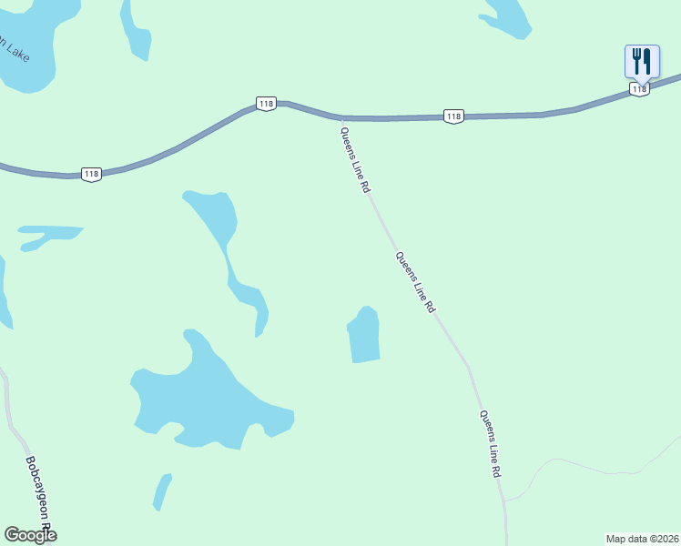 map of restaurants, bars, coffee shops, grocery stores, and more near Queens Line in Haliburton County