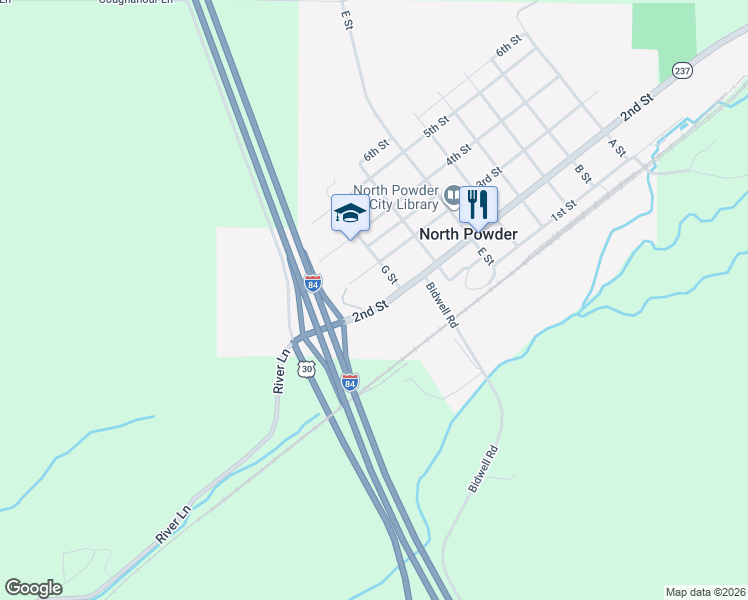 map of restaurants, bars, coffee shops, grocery stores, and more near 950 2nd St in North Powder