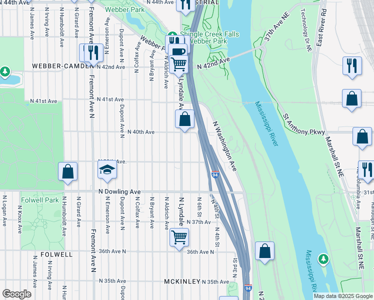 map of restaurants, bars, coffee shops, grocery stores, and more near 3940 North Lyndale Avenue in Minneapolis