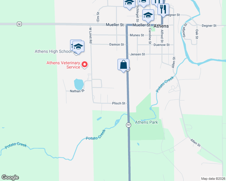 map of restaurants, bars, coffee shops, grocery stores, and more near 703 Love Street in Athens