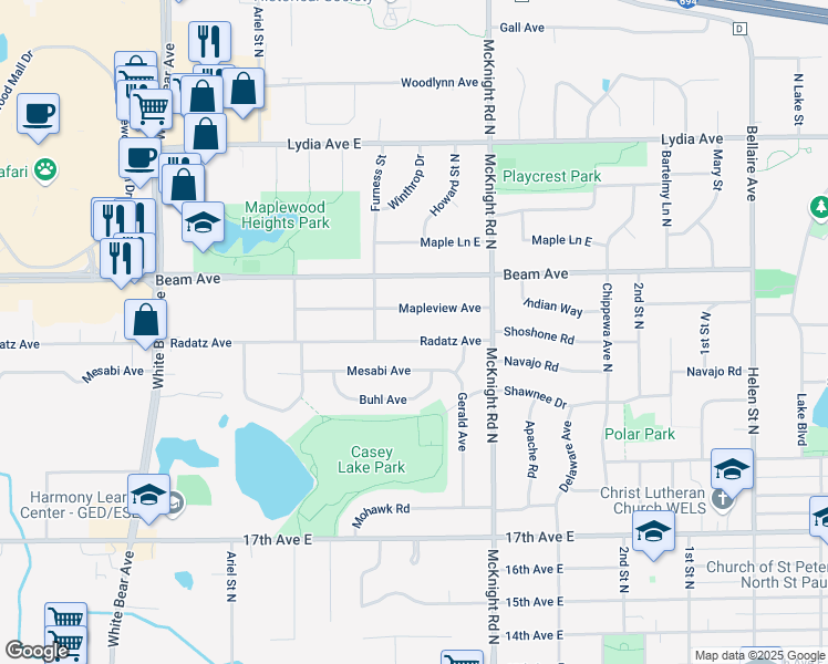 map of restaurants, bars, coffee shops, grocery stores, and more near 2204 Mapleview Avenue in Saint Paul