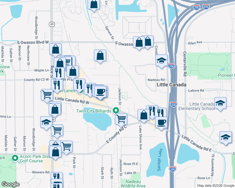 map of restaurants, bars, coffee shops, grocery stores, and more near 90 Labore Avenue in Saint Paul