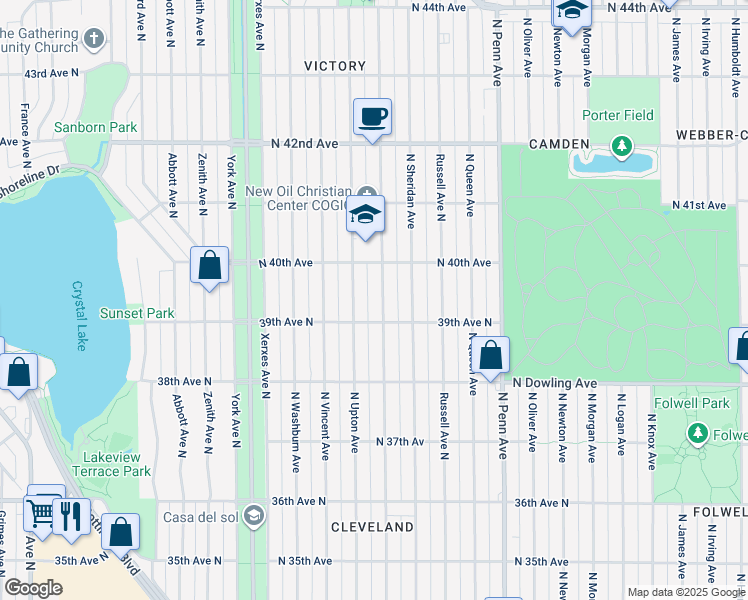 map of restaurants, bars, coffee shops, grocery stores, and more near 3940 North Thomas Avenue in Minneapolis