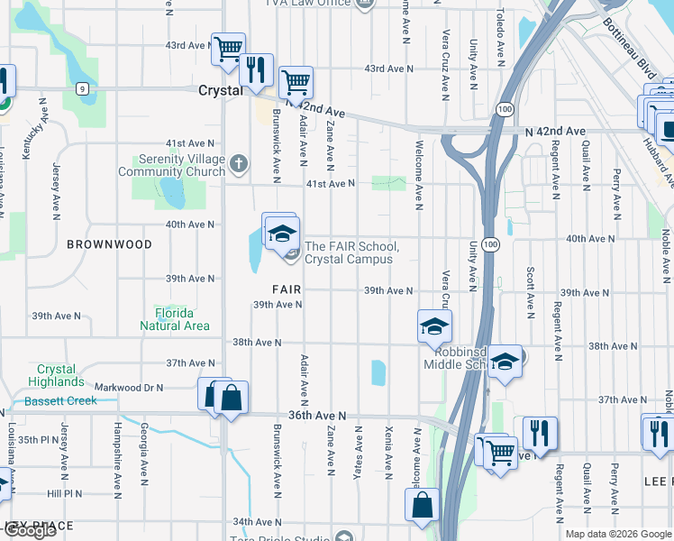 map of restaurants, bars, coffee shops, grocery stores, and more near 3935 Yates Avenue North in Minneapolis