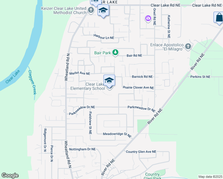map of restaurants, bars, coffee shops, grocery stores, and more near 7425 Meadowglen Street Northeast in Keizer