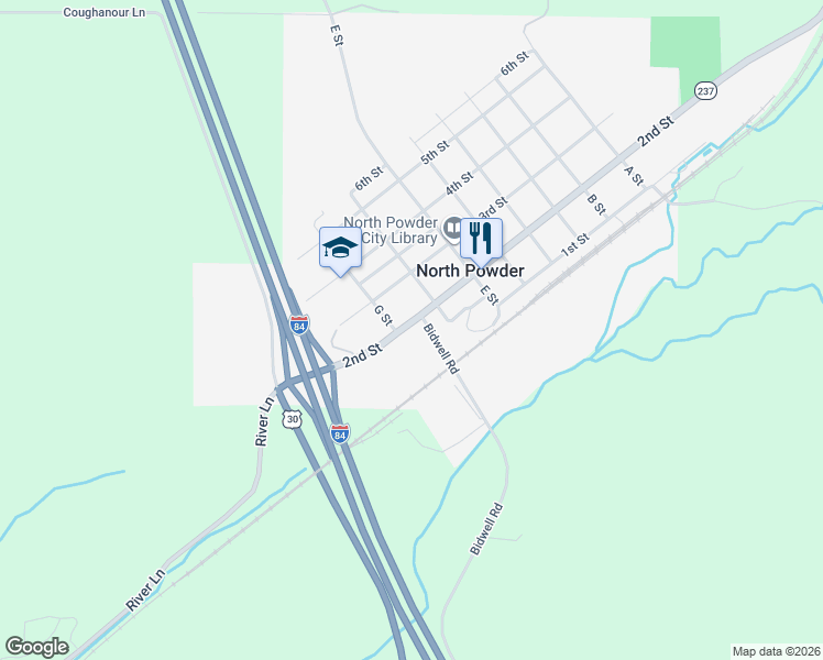 map of restaurants, bars, coffee shops, grocery stores, and more near 855 Oregon 237 in North Powder