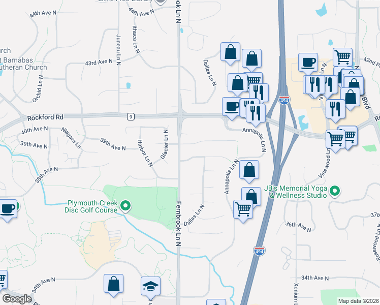 map of restaurants, bars, coffee shops, grocery stores, and more near 14210 39th Avenue North in Minneapolis