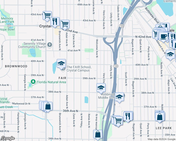map of restaurants, bars, coffee shops, grocery stores, and more near 3935 Xenia Avenue North in Minneapolis