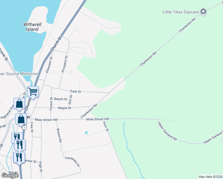 map of restaurants, bars, coffee shops, grocery stores, and more near 58 Charleston Road in Dexter