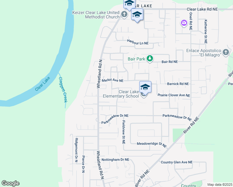 map of restaurants, bars, coffee shops, grocery stores, and more near 7445 Parkplace Drive Northeast in Keizer