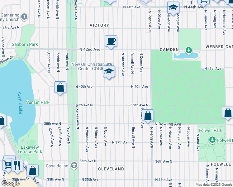 map of restaurants, bars, coffee shops, grocery stores, and more near 3940 North Thomas Avenue in Minneapolis