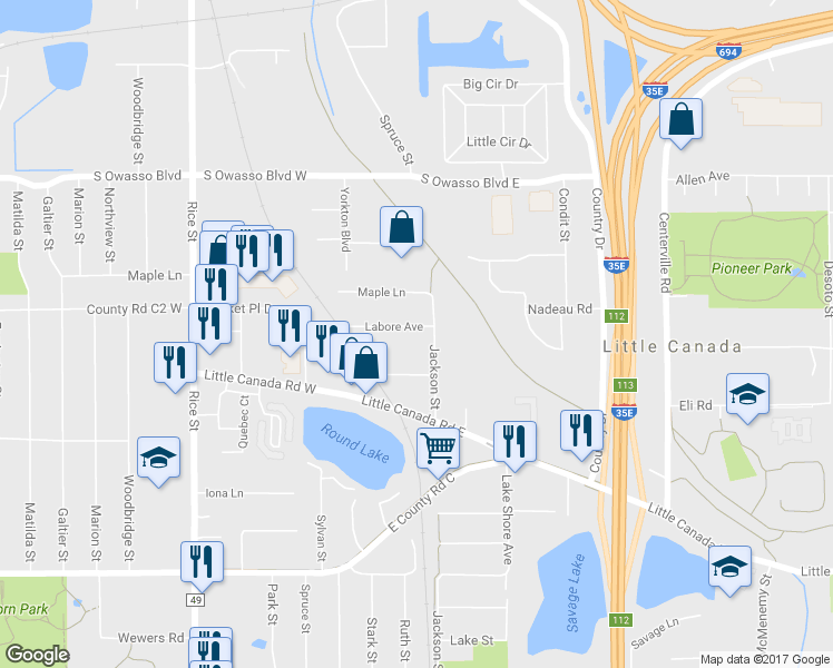 map of restaurants, bars, coffee shops, grocery stores, and more near 90 Labore Avenue in Saint Paul