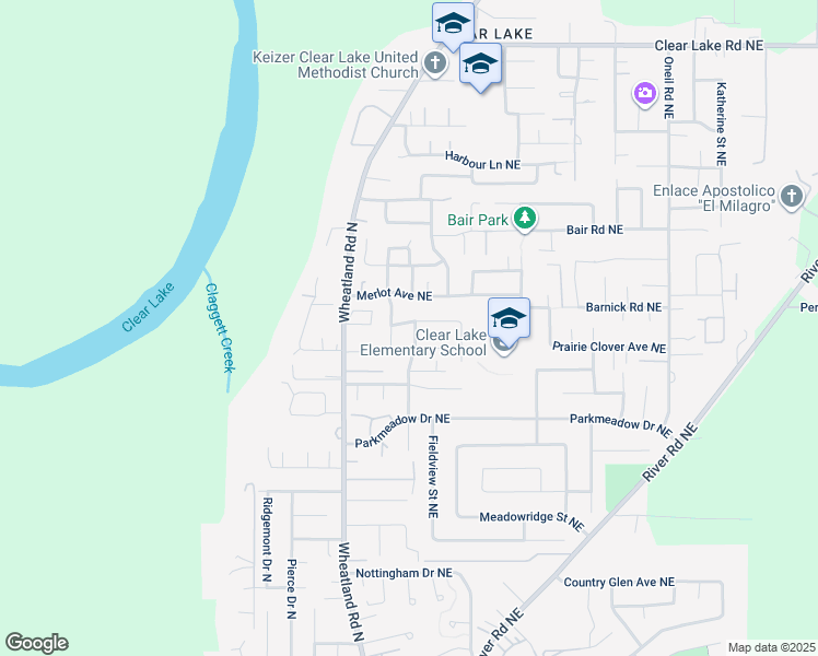 map of restaurants, bars, coffee shops, grocery stores, and more near 7445 Parkplace Drive Northeast in Keizer
