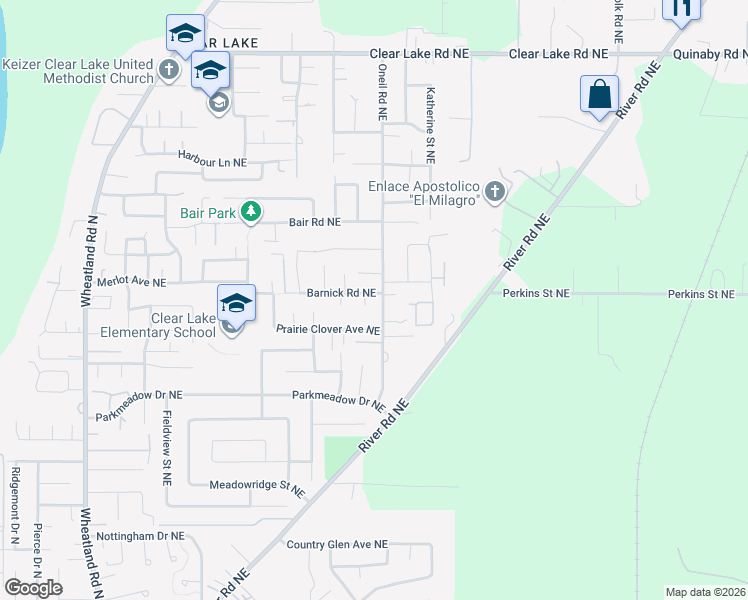 map of restaurants, bars, coffee shops, grocery stores, and more near 1424 Katie Avenue Northeast in Keizer