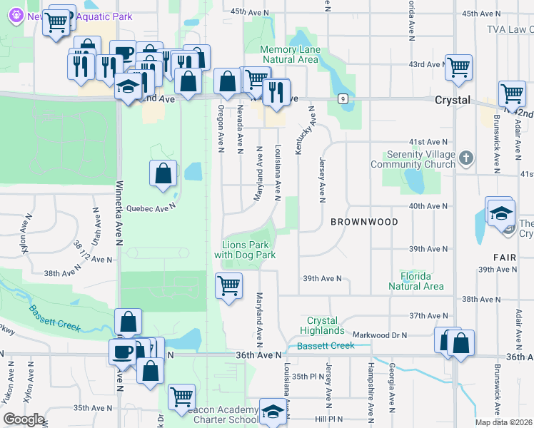 map of restaurants, bars, coffee shops, grocery stores, and more near 3917 Maryland Avenue North in Minneapolis