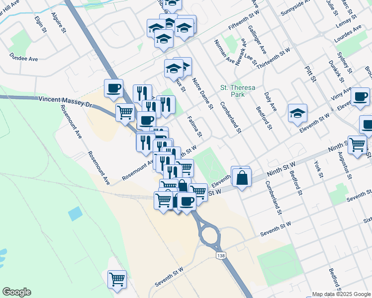 map of restaurants, bars, coffee shops, grocery stores, and more near in Cornwall