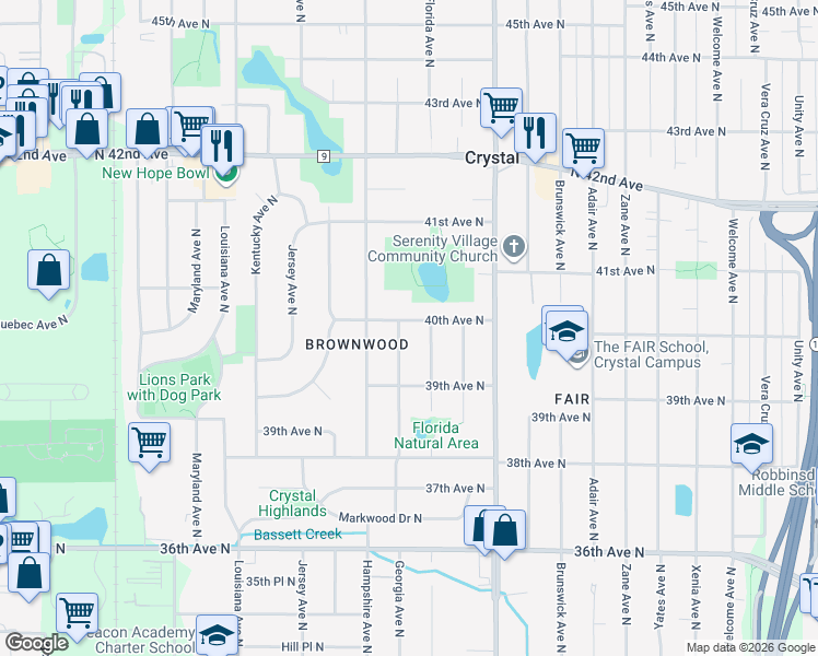 map of restaurants, bars, coffee shops, grocery stores, and more near 6508 40th Avenue North in Minneapolis