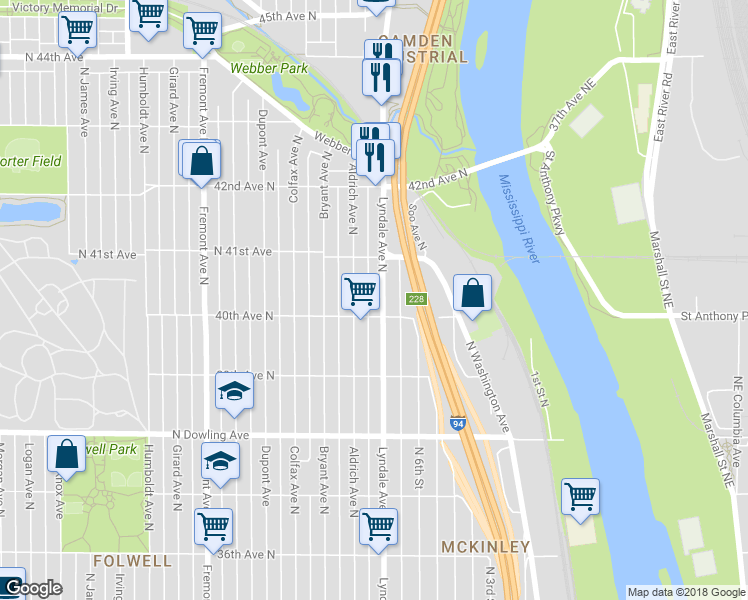map of restaurants, bars, coffee shops, grocery stores, and more near 4024 North Lyndale Avenue in Minneapolis