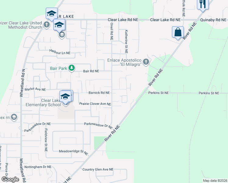 map of restaurants, bars, coffee shops, grocery stores, and more near 1533 Leewood Avenue Northeast in Keizer