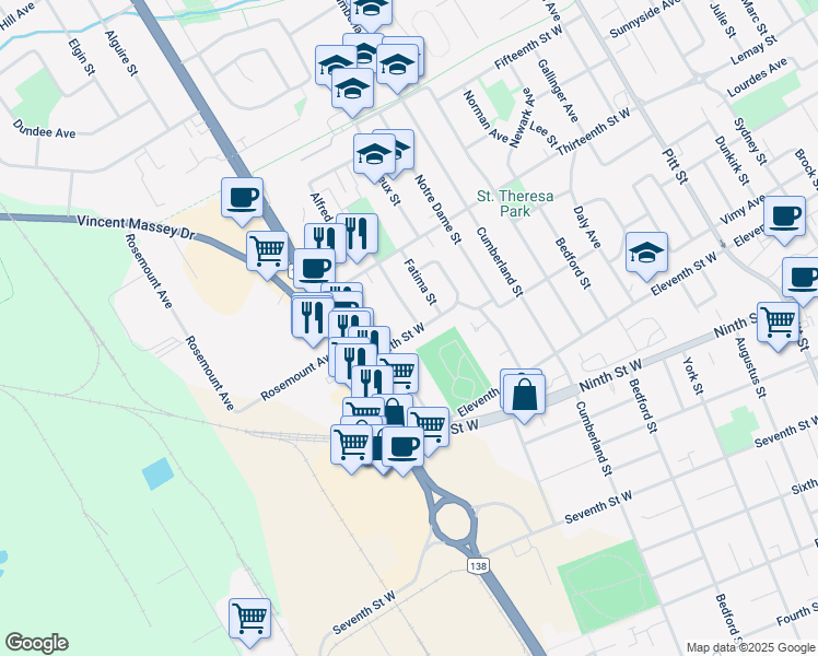 map of restaurants, bars, coffee shops, grocery stores, and more near in Cornwall