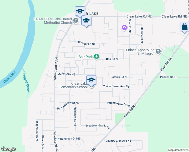 map of restaurants, bars, coffee shops, grocery stores, and more near 7526 Zinfandel Street Northeast in Keizer