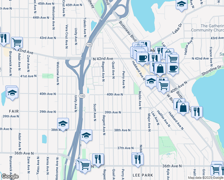 map of restaurants, bars, coffee shops, grocery stores, and more near 4023 Quail Avenue North in Minneapolis