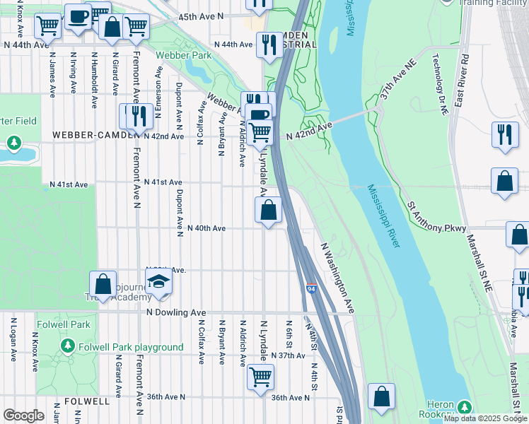 map of restaurants, bars, coffee shops, grocery stores, and more near 4024 N Lyndale Ave in Minneapolis