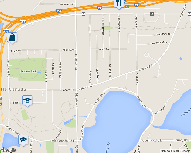 map of restaurants, bars, coffee shops, grocery stores, and more near 2901 Valento Ln in Little Canada