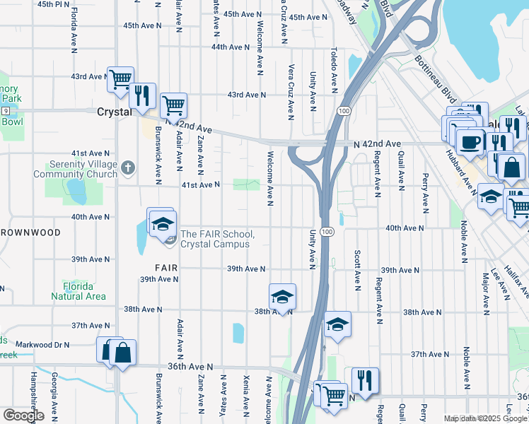 map of restaurants, bars, coffee shops, grocery stores, and more near 4023 Welcome Avenue North in Minneapolis