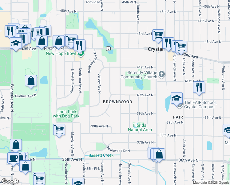 map of restaurants, bars, coffee shops, grocery stores, and more near 6710 40th Avenue North in Minneapolis