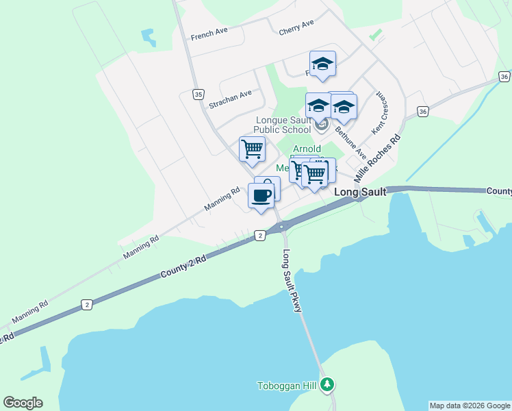 map of restaurants, bars, coffee shops, grocery stores, and more near 15918 Manning Road in Ingleside