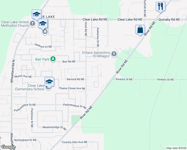map of restaurants, bars, coffee shops, grocery stores, and more near 1623 Leewood Avenue Northeast in Keizer